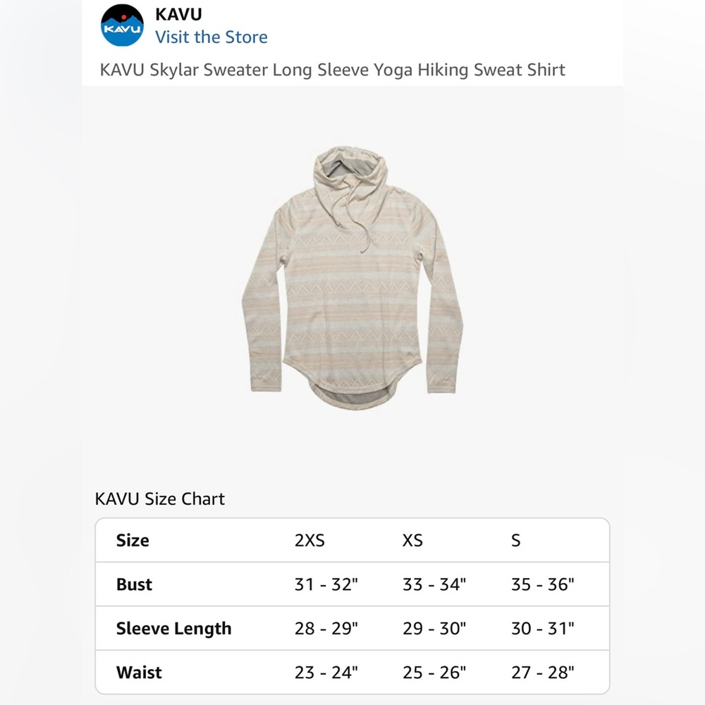 Kavu Skylar Cowl Neck Long Sleeve Irish Cream Patterned with Thumb Holes